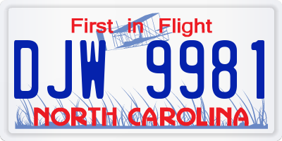 NC license plate DJW9981