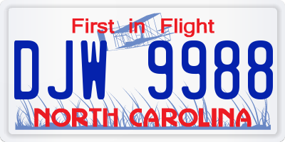 NC license plate DJW9988
