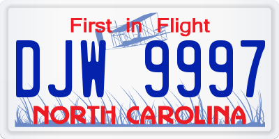 NC license plate DJW9997