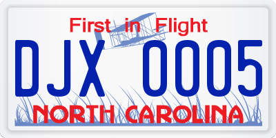 NC license plate DJX0005