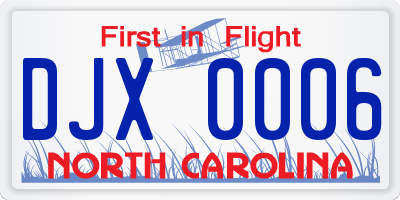 NC license plate DJX0006