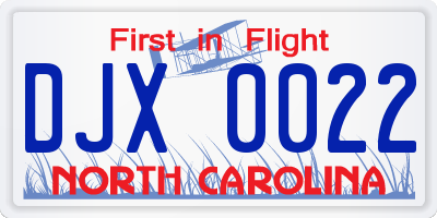 NC license plate DJX0022