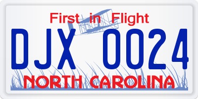NC license plate DJX0024