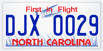 NC license plate DJX0029