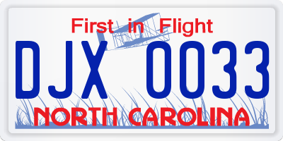 NC license plate DJX0033