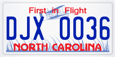 NC license plate DJX0036