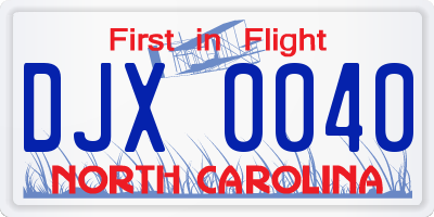 NC license plate DJX0040