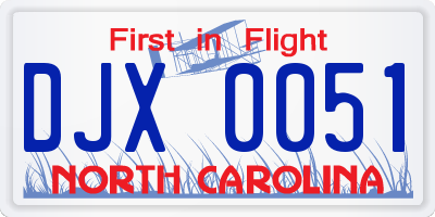 NC license plate DJX0051