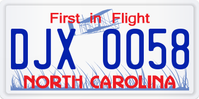 NC license plate DJX0058
