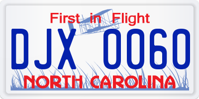 NC license plate DJX0060