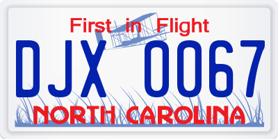 NC license plate DJX0067