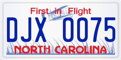 NC license plate DJX0075