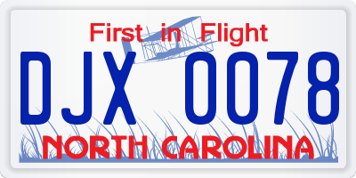 NC license plate DJX0078