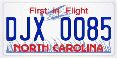 NC license plate DJX0085