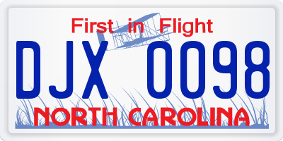 NC license plate DJX0098