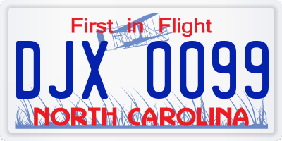 NC license plate DJX0099