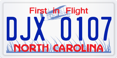 NC license plate DJX0107