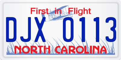 NC license plate DJX0113