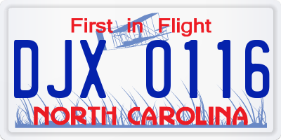 NC license plate DJX0116