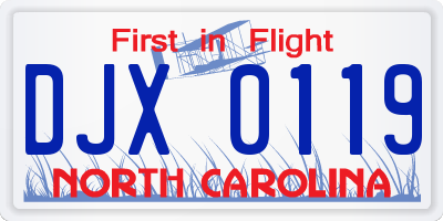 NC license plate DJX0119