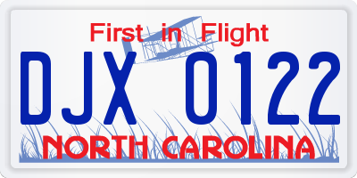 NC license plate DJX0122