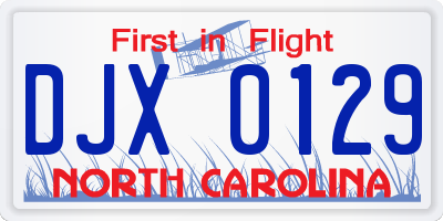 NC license plate DJX0129