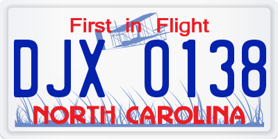 NC license plate DJX0138