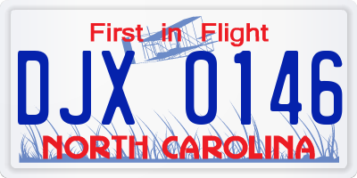 NC license plate DJX0146