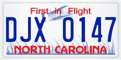 NC license plate DJX0147