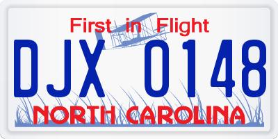 NC license plate DJX0148