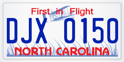 NC license plate DJX0150