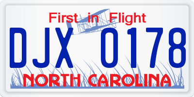 NC license plate DJX0178