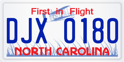 NC license plate DJX0180