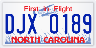 NC license plate DJX0189