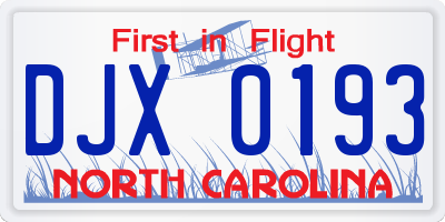 NC license plate DJX0193
