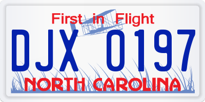 NC license plate DJX0197