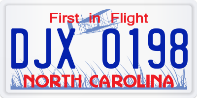 NC license plate DJX0198