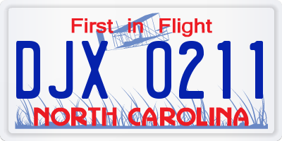 NC license plate DJX0211