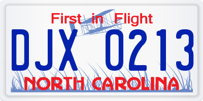 NC license plate DJX0213