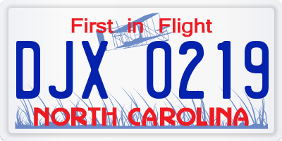 NC license plate DJX0219