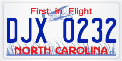 NC license plate DJX0232