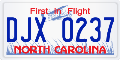 NC license plate DJX0237