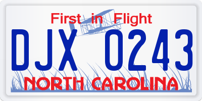 NC license plate DJX0243