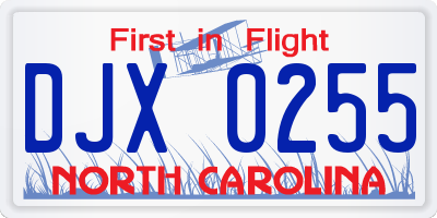 NC license plate DJX0255