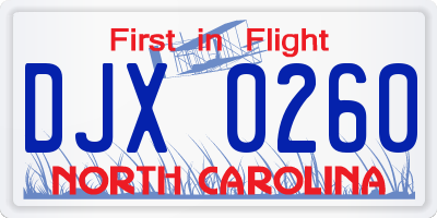 NC license plate DJX0260