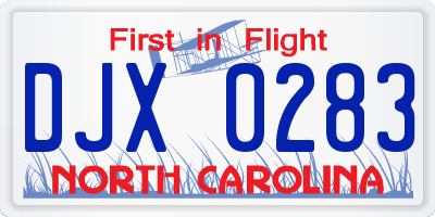 NC license plate DJX0283
