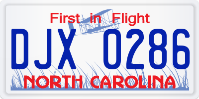 NC license plate DJX0286