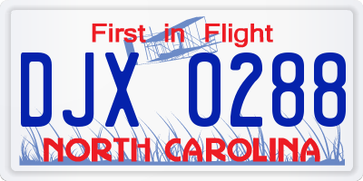 NC license plate DJX0288
