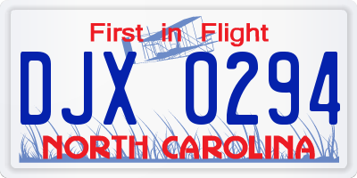 NC license plate DJX0294
