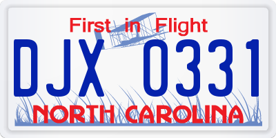NC license plate DJX0331